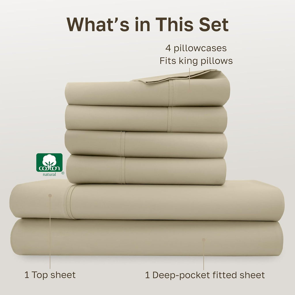 CaliforniaDesignDen California Design Den 6 Piece King Size Sheets Set with 4 Pillowcases - Soft 400 Thread Count Sateen, 100% Cotton Sheet…