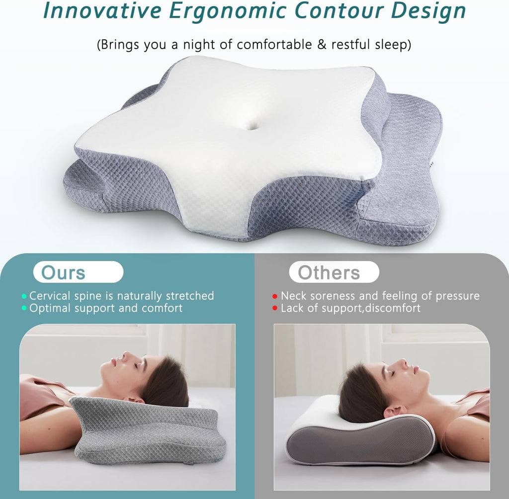 CHxxy Cervical Neck Pillow for Sleeping, Memory Foam Pillows, Ergonomic Side Sleeper Pillows, Cooling Orthopedic Neck Support Pillow for Ba…