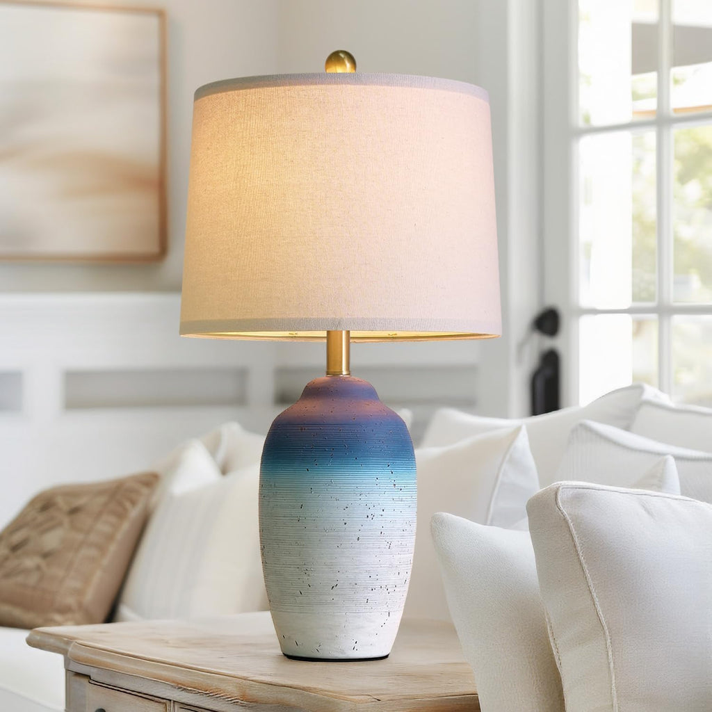 USumkky 24.5" Vintage Ceramic Table Lamp with 5FT Cord - Single Farmhouse Rustic Bedside Lamp with Natural Textured Finish, Nightstand…