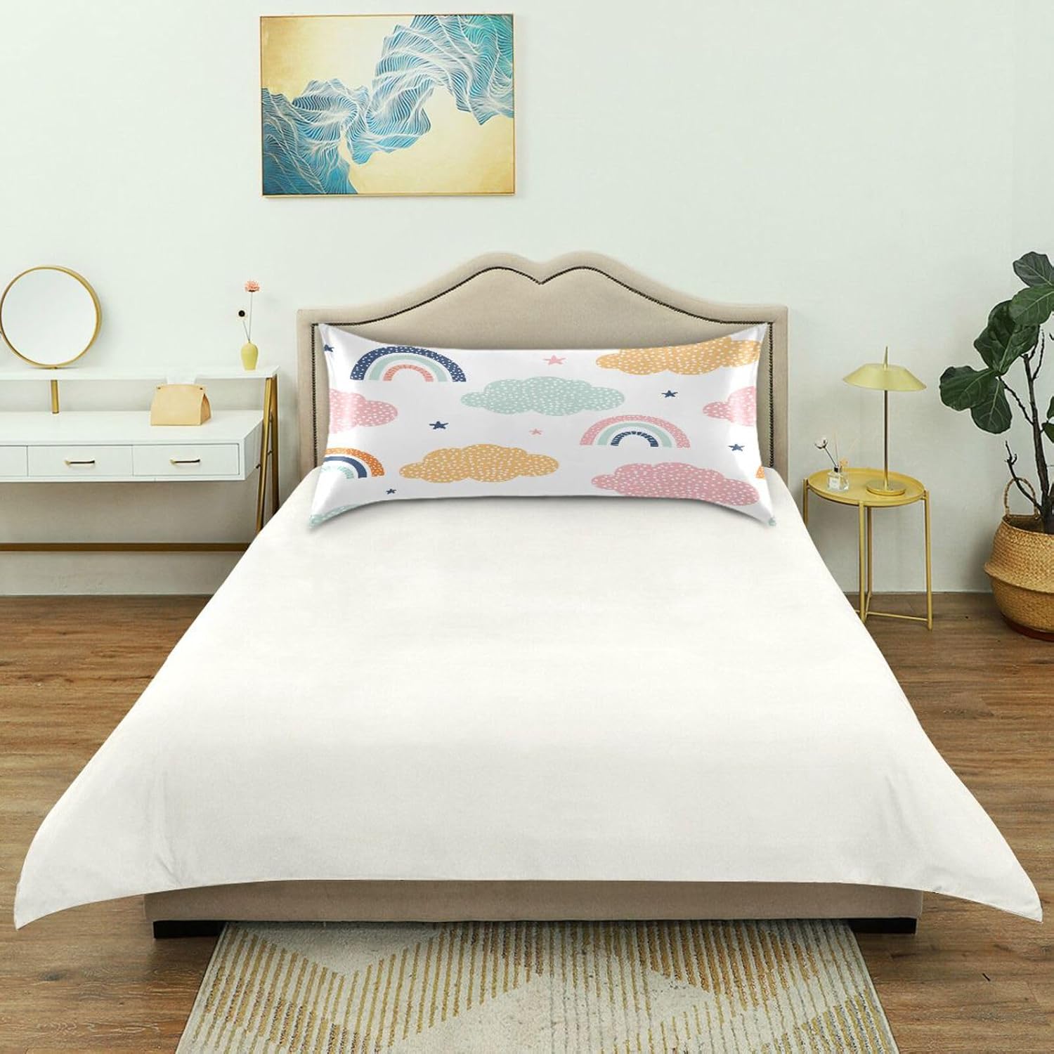 YETTASBIN Cartoon Rainbow Satin Pillowcase, Soft Breathable Silk Pillow Case with Envelope Closure for Hair and Skin, Standard Size 26 x…