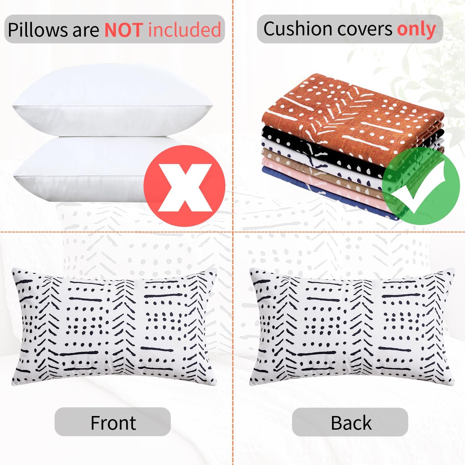 BONSTRAP Decorative Throw Pillow Covers White Farmhouse Lumbar Cushion Covers Boho Rectangular 12X20 Stripe Pattern Accent Pillowcas…