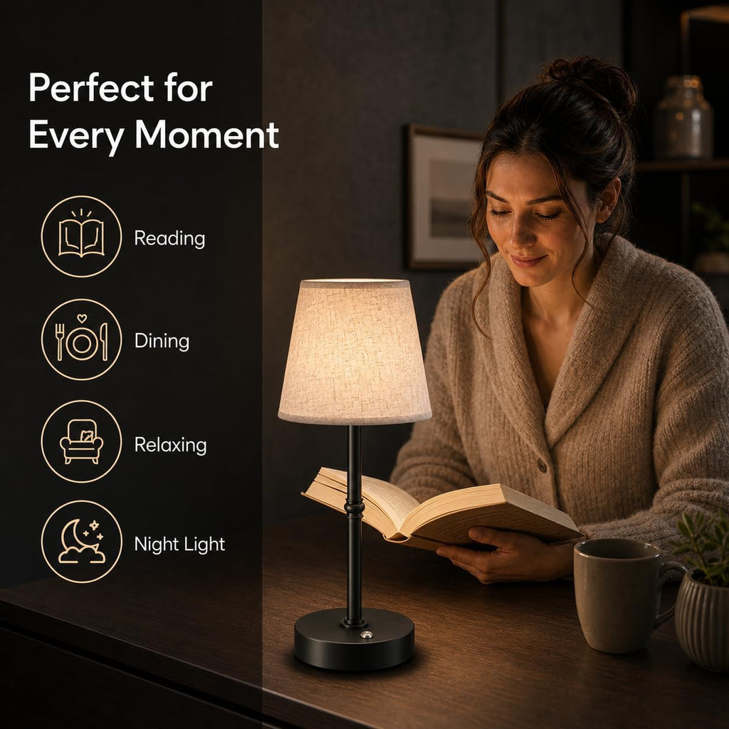 Cordless LED Table Lamp, 6000mAh Rechargeable Battery Operated Desk Lamp, 3-Level Dimming Metal Portable Nightlight for Restaurant…