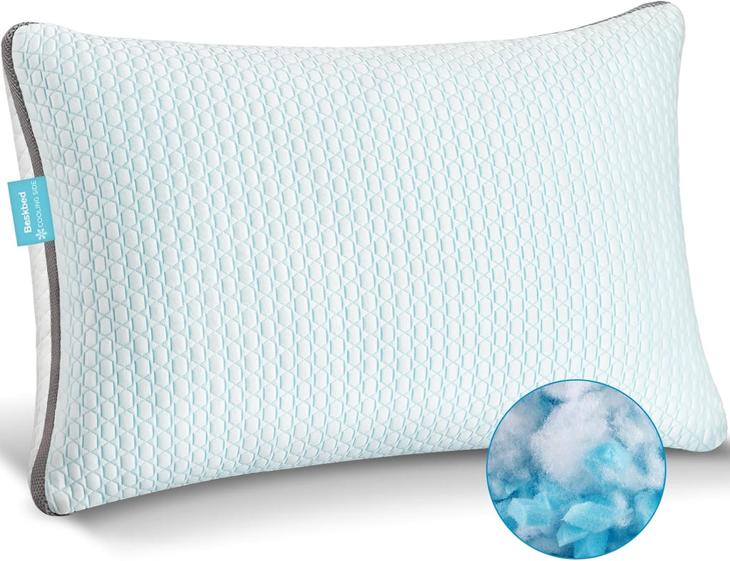 Baskbed Cooling Pillows Queen Size Set of 1, Shredded Memory Foam Pillows 1 Pack, Bed Pillow for Hot Sleepers Adjustable Firm Pillow for Si…
