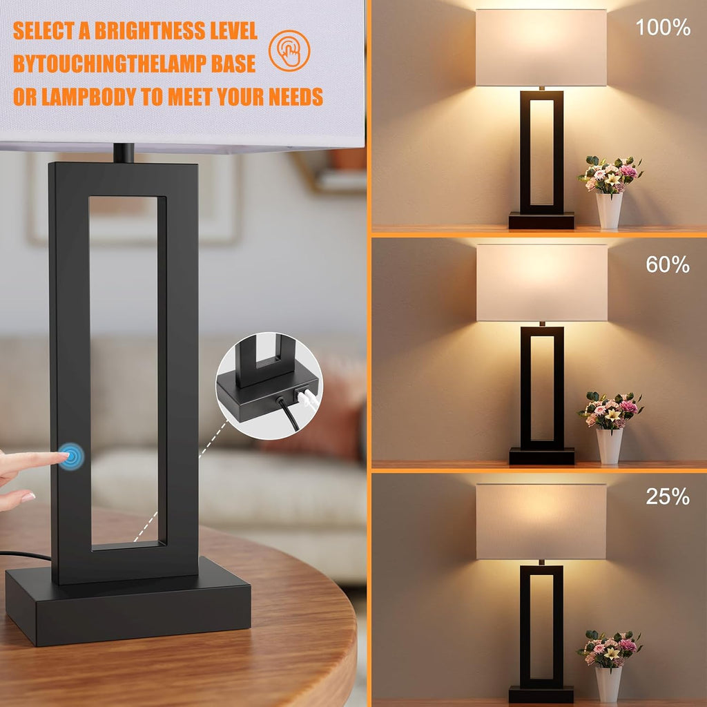 Seealle 22" Tall Living Room Lamps for Night Stands - Touch Bedside Lamp with USB C+A, 3 Way Dimmable Bedroom Lamps for End Tables Set of…