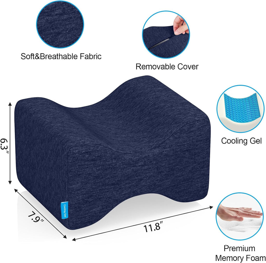 Knee Pillow for Side Sleepers with Cooling Gel, Memory Foam Elevation Pillow for Spine Aligning, Sciatica, Back, Hip, Knee, Ankle Pain…