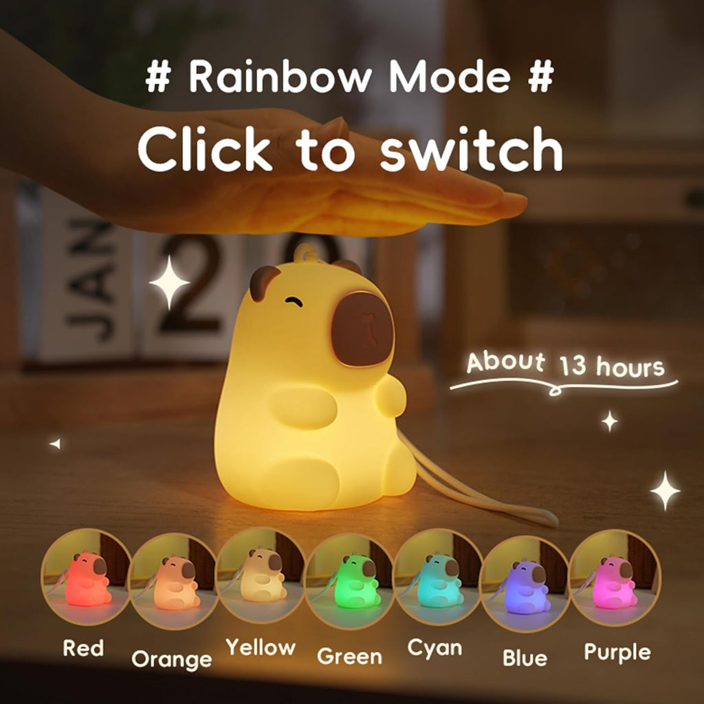 Mini Capybara Night Light, 7 Colors Dimmable Bedside Lamp, Touch Control Night Lamp, Used for Camping Party Room Decor (Mini Capybara)