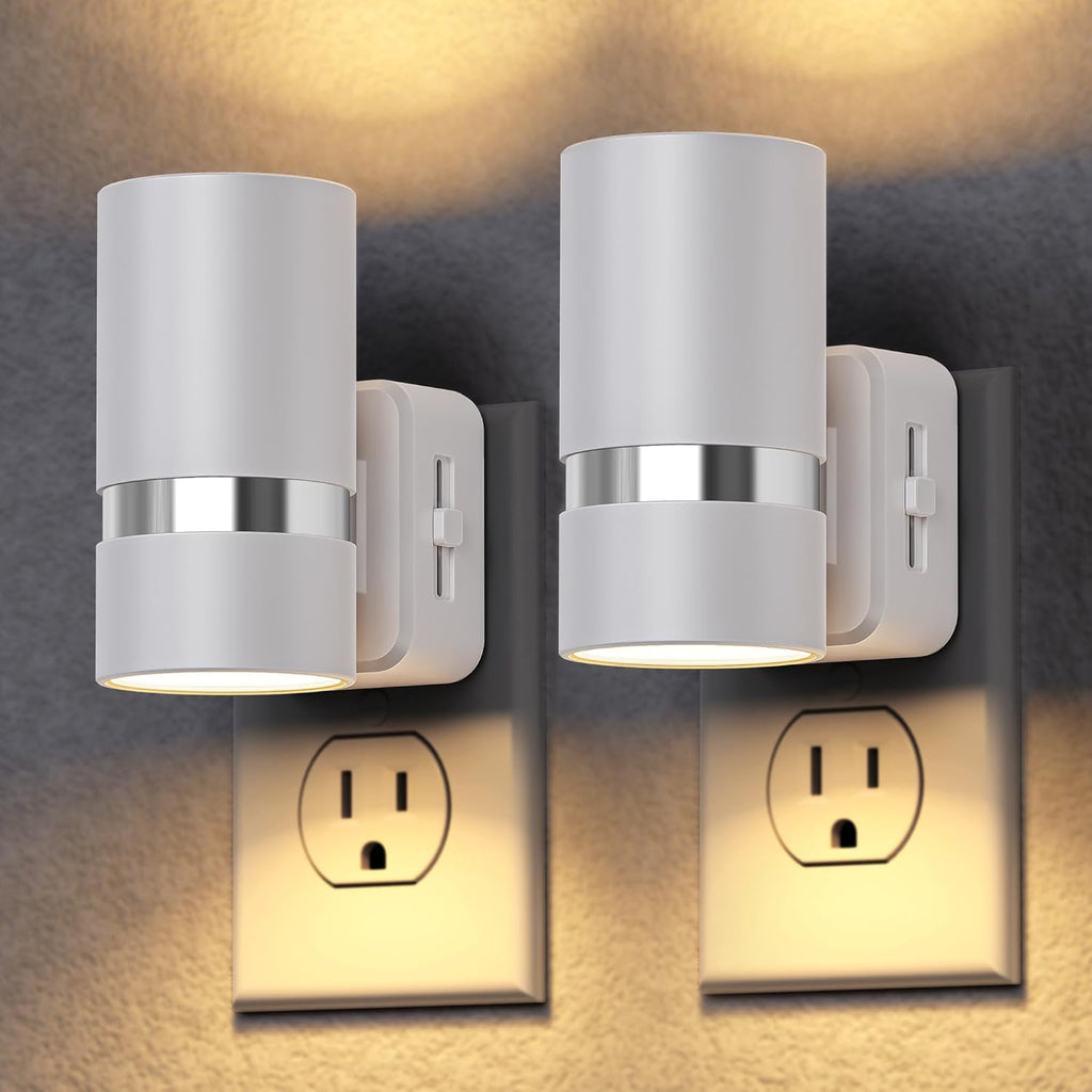 DORESshop LED Night Light 2 Pack, White Cylinder Dimmable Night Light Plug in, Slide Brightness Adjustable, Night Lights with Dusk to…