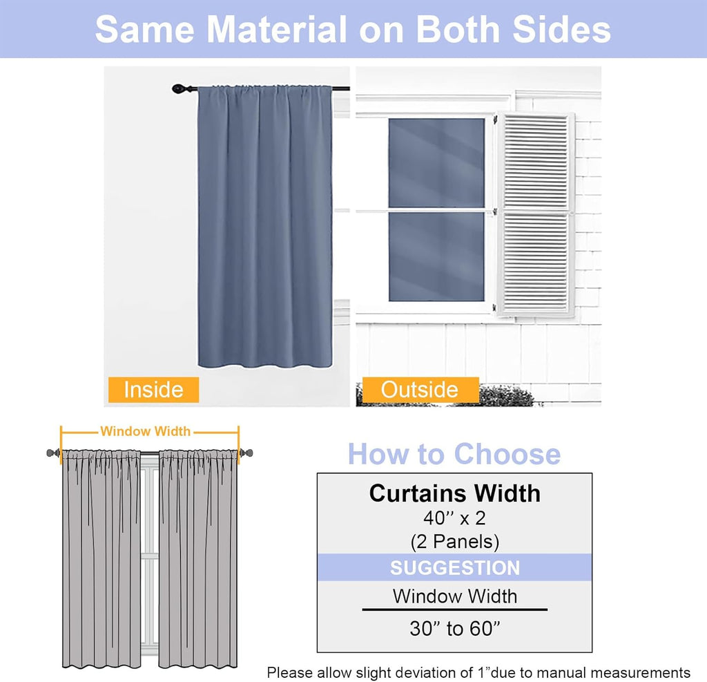 Simplebrand Ava Denim Blue Blackout Curtains for Bedroom 63 Inch Length 2 Panels, Solid Thermal Insulated Energy Saving Rod Pocket Window T…
