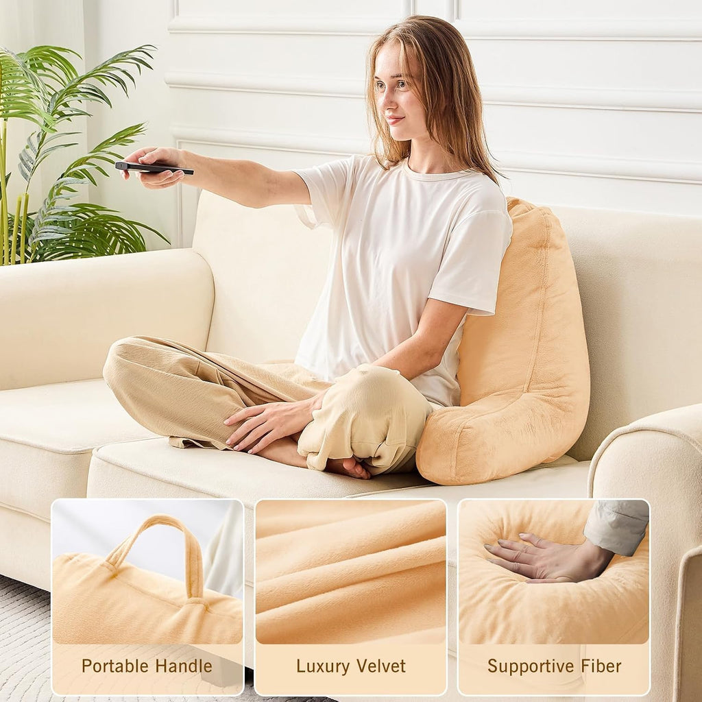 Sasttie Reading Pillow, Velvet Back Pillow for Bed Sitting Up, Adult Back-Rest Support Cushion with Arms for Sit Up on Couch, Sofa, and…