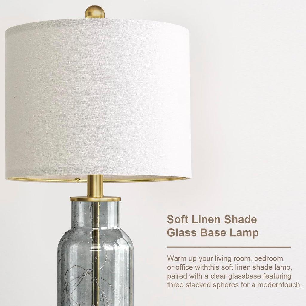 Oneach 22" Glass Table Lamps Set of 2, Gray Modern Bedside Lamp with LED Night Light for Living Room, Nightstand Lamp with USB Ports for Be…