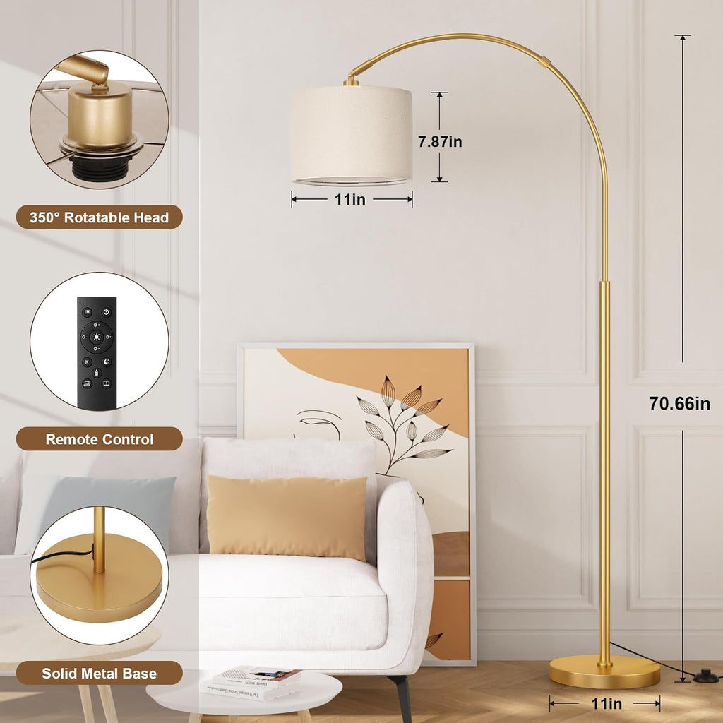 Ambimall Dimmable Arc Floor Lamp with Remote, Color Temperatures and Brightness Adjustable, Arched Floor Lamp with Rotating Head, Over…
