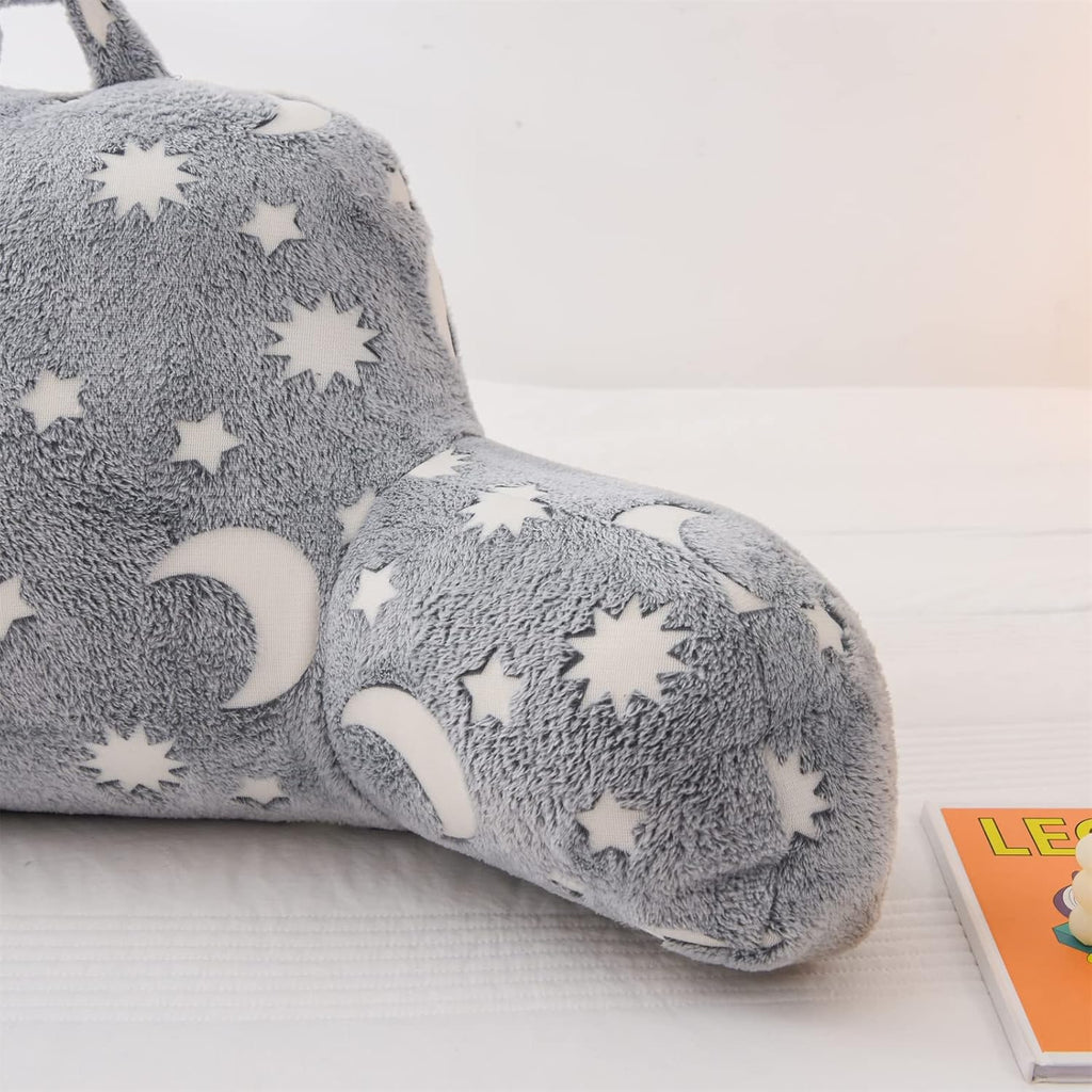 Anicenight A Nice Night Star Moon Plush Reading Pillow Glow in The Dark Bed Wedge Children Backrest with Arms Back Support for Sitting Up i…
