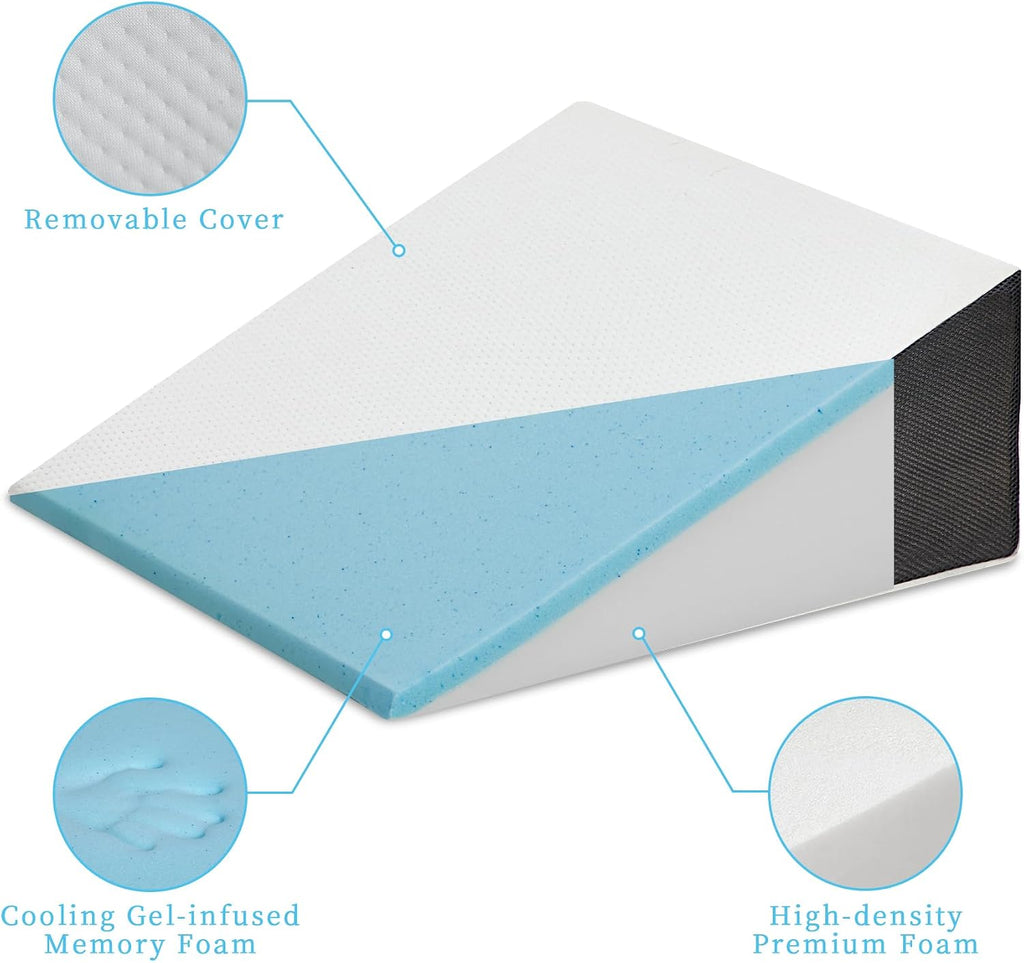 Bed Wedge Pillow for Sleeping, 10" 24" 24" Triangle Pillow Wedge, Cooling Memory Foam Top, Elevated Support Wedge Pillow - Removable…