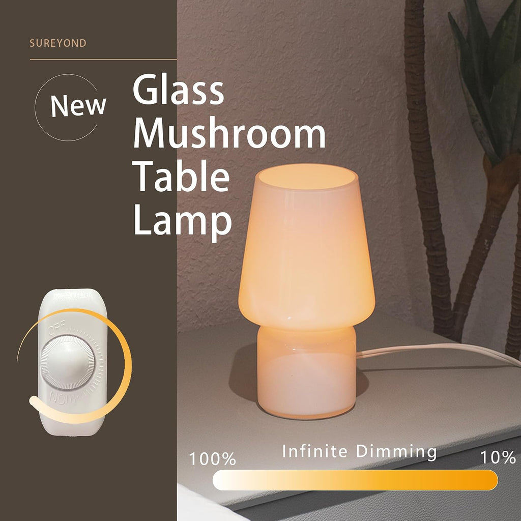 Mushroom Lamp, Mother's Day Gifts, Small Table Lamp, Cute Nightstand Kitchen Mini Lamp, Glass Table Lamp, Suitable for Bedrooms, Kitchens…