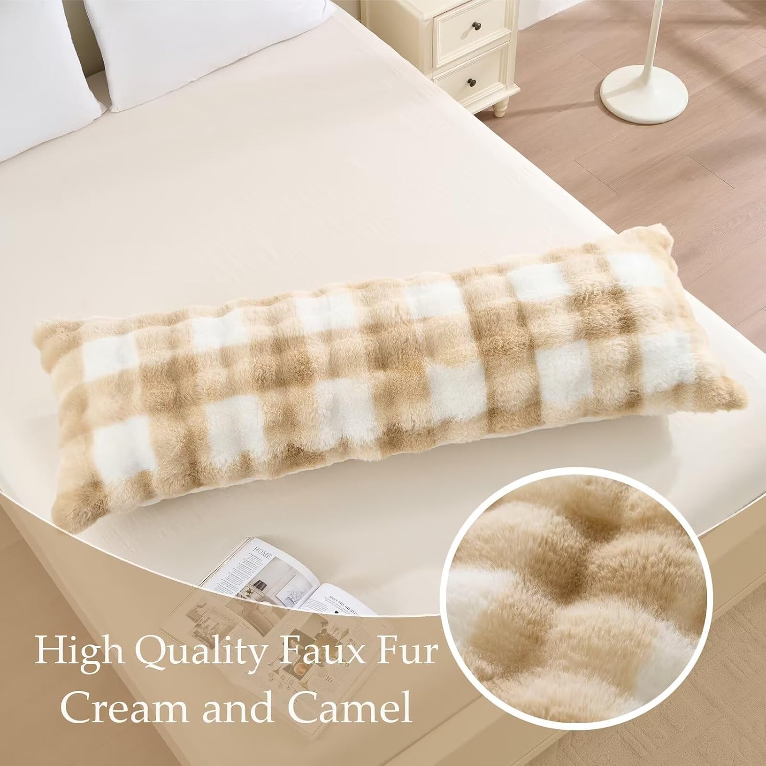 20"x54"Luxury Shaggy Faux Fur Body Pillow Cover, Bubble Fluffy Plush Bed Body Pillowcase with Zipper Closure, Soft Decorative Plush Long…