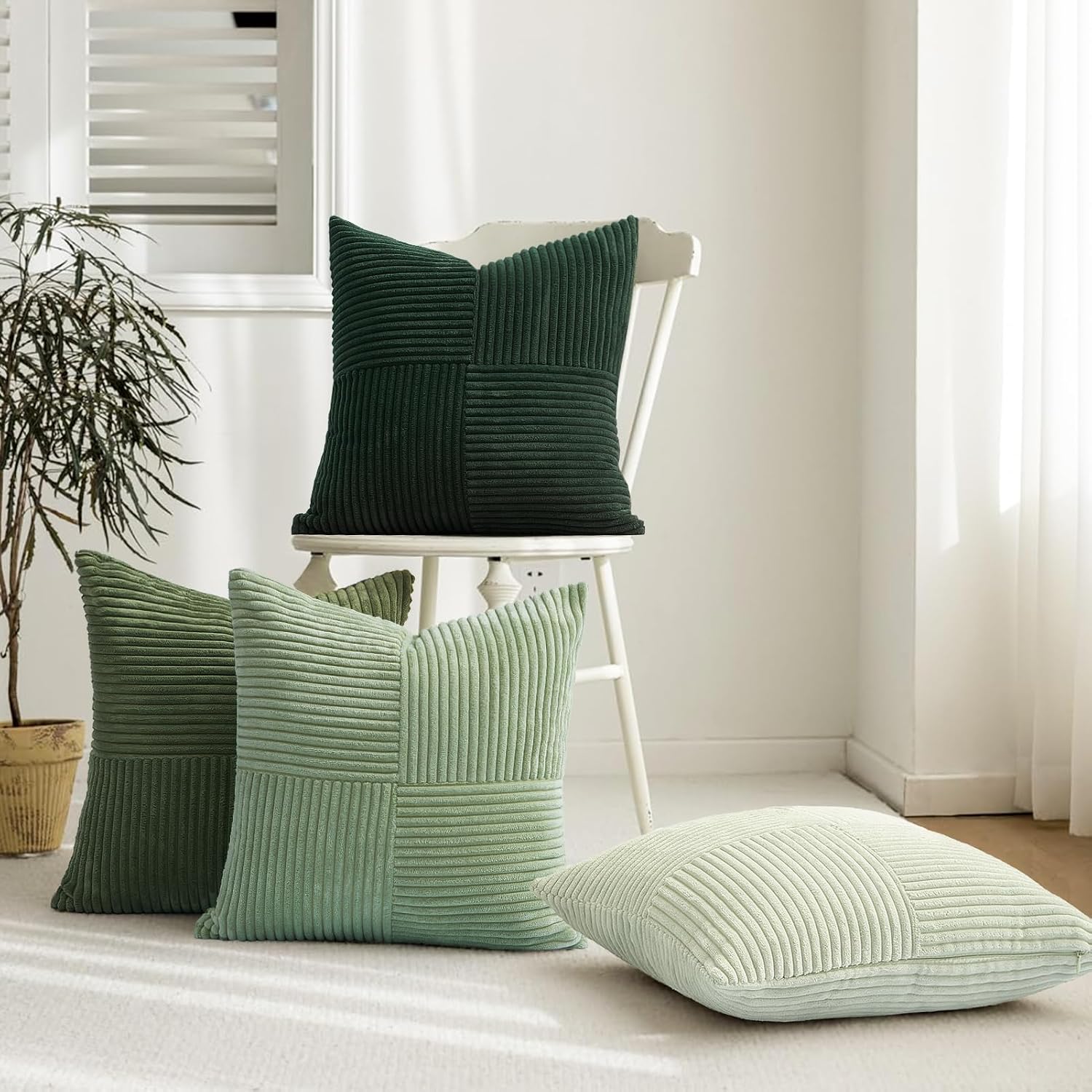 Topfinel SageGreen Throw Pillow Covers, Boho Farmhouse 20x20 Inch Cushion Covers Set of 4, Soft Corduroy Home Decor for Couch Bed Sofa Living…