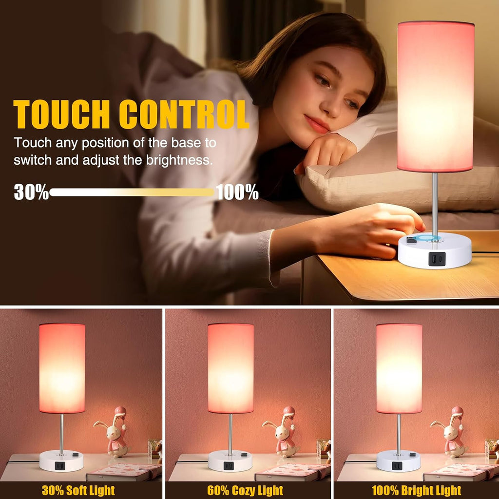 Table Lamp with USB Port - Desk Lamp Touch Lamp Bedside Lamps for Bedroom, 3 Way Dimmable Small Lamps for Living Room, Nightstand…