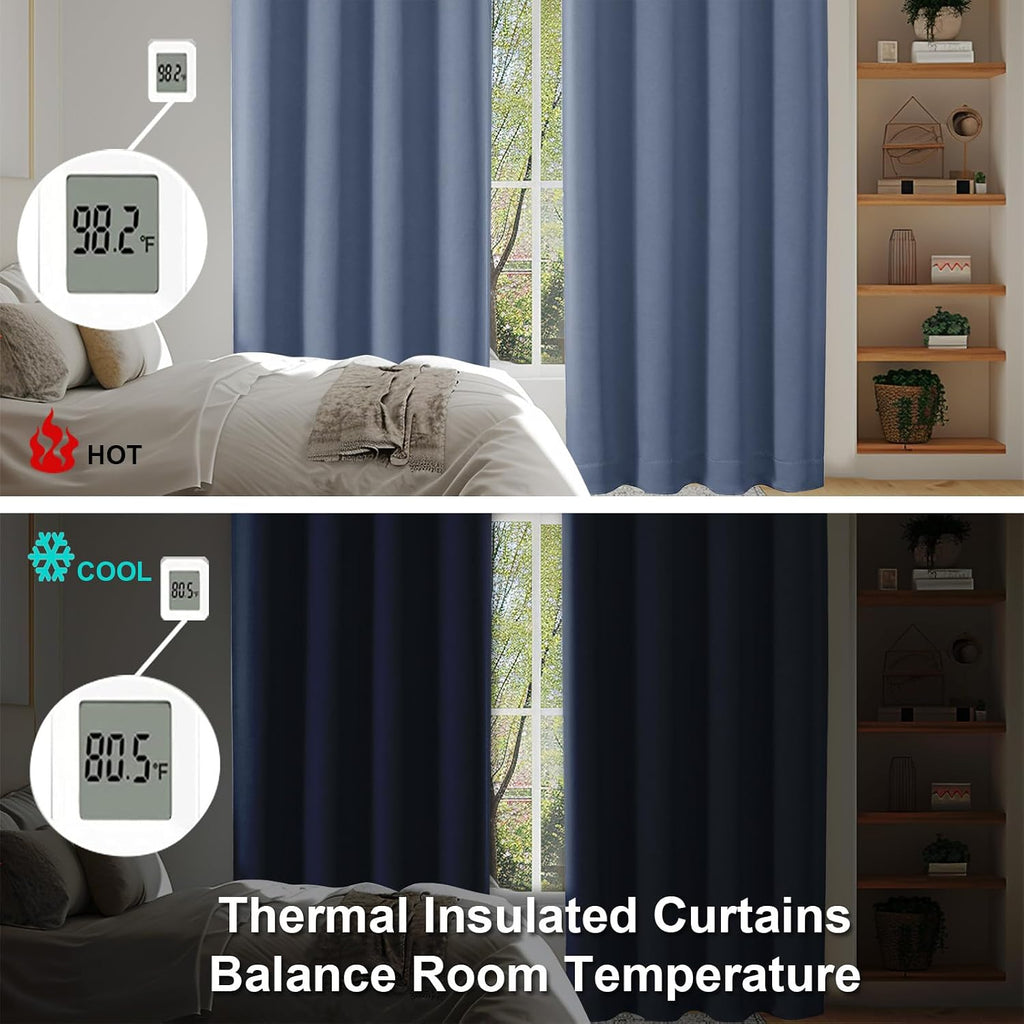 Simplebrand Ava Denim Short 24 Inches Blackout Curtain 2 Panels Set, Half Window Rod Pocket Privacy Curtain Tiers for Kitchen, Curtains Bla…
