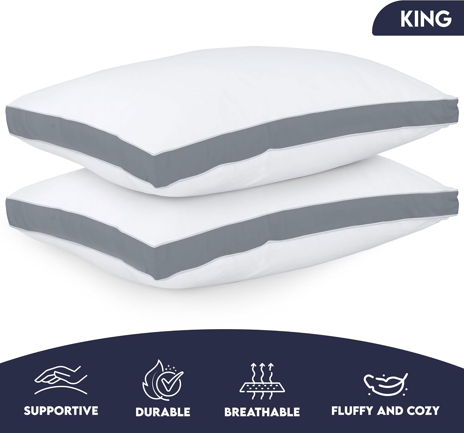 Utopiabedding Utopia Bedding Bed Pillows for Sleeping King Size (Grey), Set of 2, Soft & Fluffy Pillow with Down Alternative Filling, Cooli…