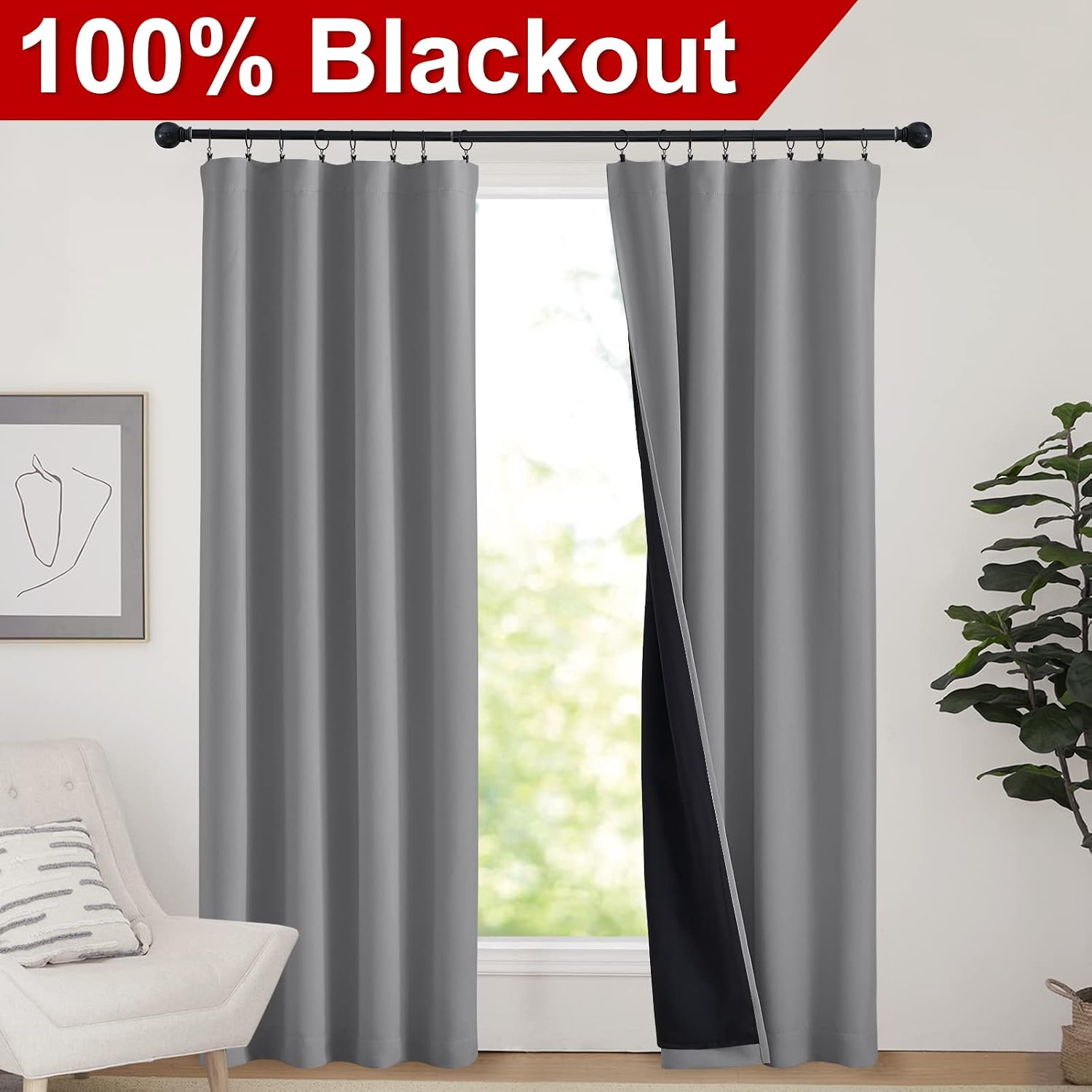 Nicetown Thick Blackout Curtains for Bedroom, Pair of Energy Smart & Noise Blocking Out Full Shade Curtain Panels, Thermal Insulated Guest…