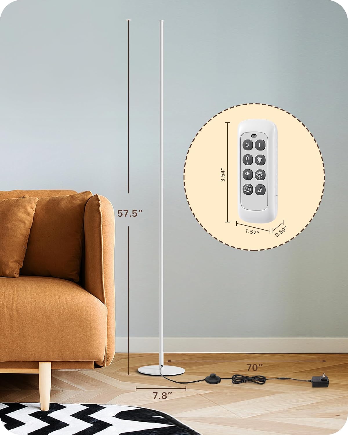 EDISHINE LED Corner Floor Lamp, Minimalist Dimmable Light with Remote, 57.5 Inches Tall Floor Lamps for Living Room, Bedroom, Home…