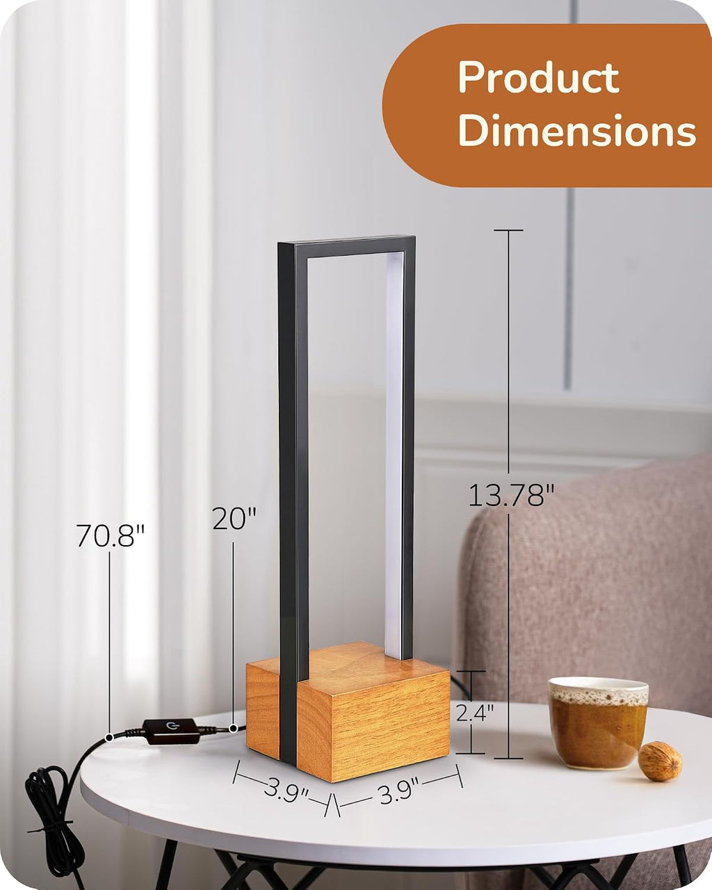 EDISHINE LED Table Lamp, Wooden Bedside Lamp with 3 Color Temperatures, Dimmable Square Nightstand Lamp for Bedroom Living Room, Complete…