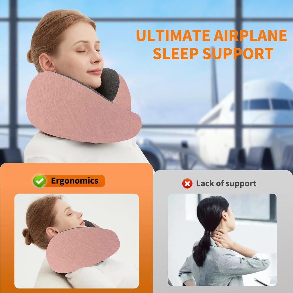 Travel Neck Pillow for Airplane – Memory Foam 360° Support Compact Design Ergonomic Flight Pillow for Sleeping & Neck Support Portable…