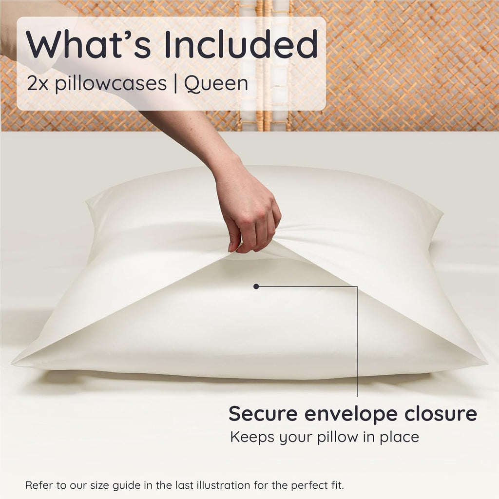 Bambaw 100% Viscose Derived from Bamboo Pillowcase Queen Size – Queen Cooling Pillow Cases Set of 2, with Envelope Closure, Breathable & Su…
