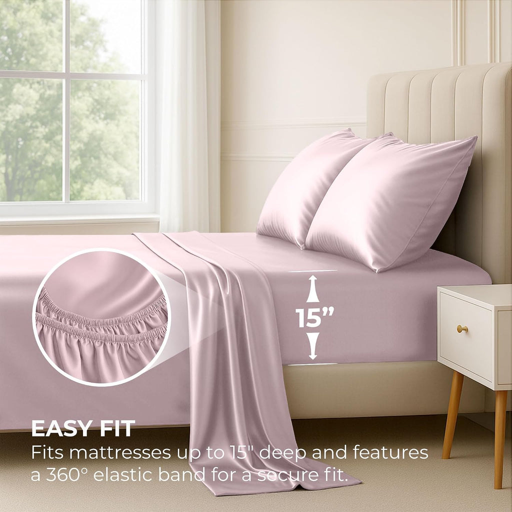 PureBedding Pure Bedding Satin Sheets Twin [3-Piece, Champagne Pink] Hotel Luxury Silky Bed Sheets - Extra Soft 1800 Microfiber Sheet Set,…
