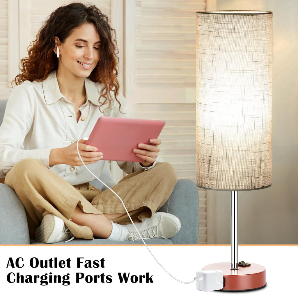 ZJOJO Table Lamp for Bedroom 2 Pack,18in Bedside Lamps with 3 Way Dimmable Rocker Switch & AC Outlet, Nightstand Desk Lamp with Gray…