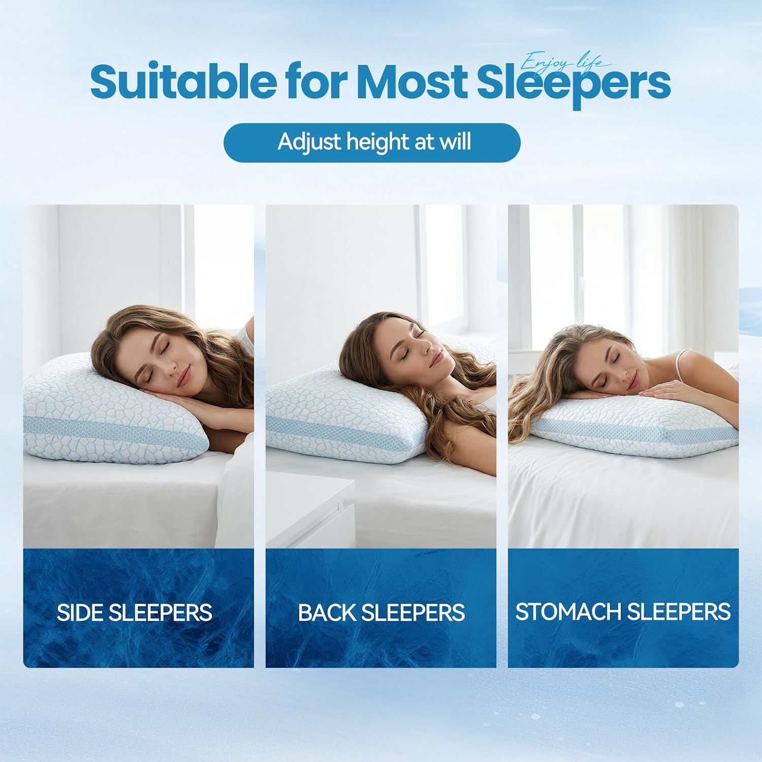 QUTOOL Double Sided Cooling Pillow for Hot Sleepers, Shredded Memory Foam Pillows Standard Size Set of 2, Adjustable Soft & Firm Gel Bed…