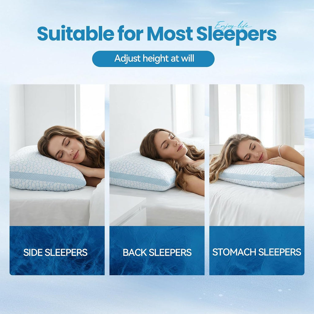 QUTOOL Double Sided Cooling Pillow for Hot Sleepers, Shredded Memory Foam Pillows Queen Size Set of 2, Adjustable Soft & Firm Gel Bed…