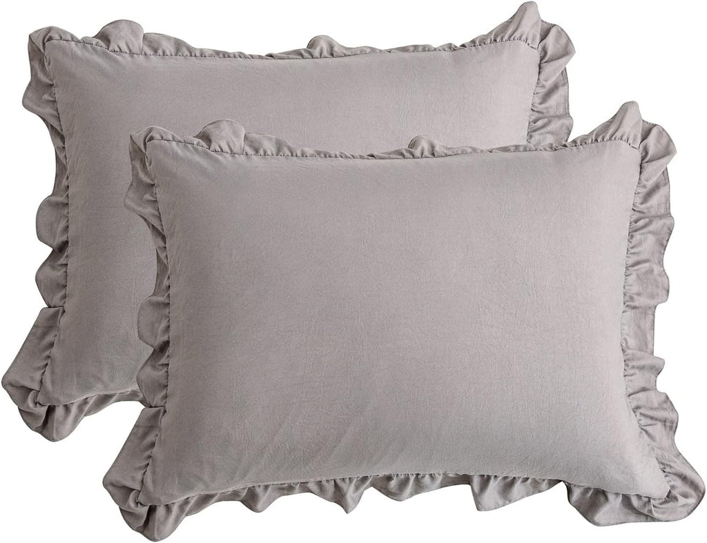 Merryword Cute Pillowcases Light Gray Pillow Shams Gray Ruffle Queen Pillowcases Set of 2 Shabby Chic Fringe Decor Pillow Cover 2 Pack (Que…