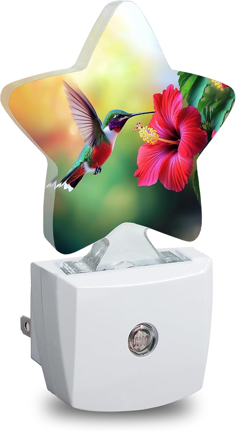 Hummingbird Flower Plug in Star Night Light, Night Light with Sensor for Kids Nursery Bedroom, Decorative Soft Glow Lamp for Hallway…
