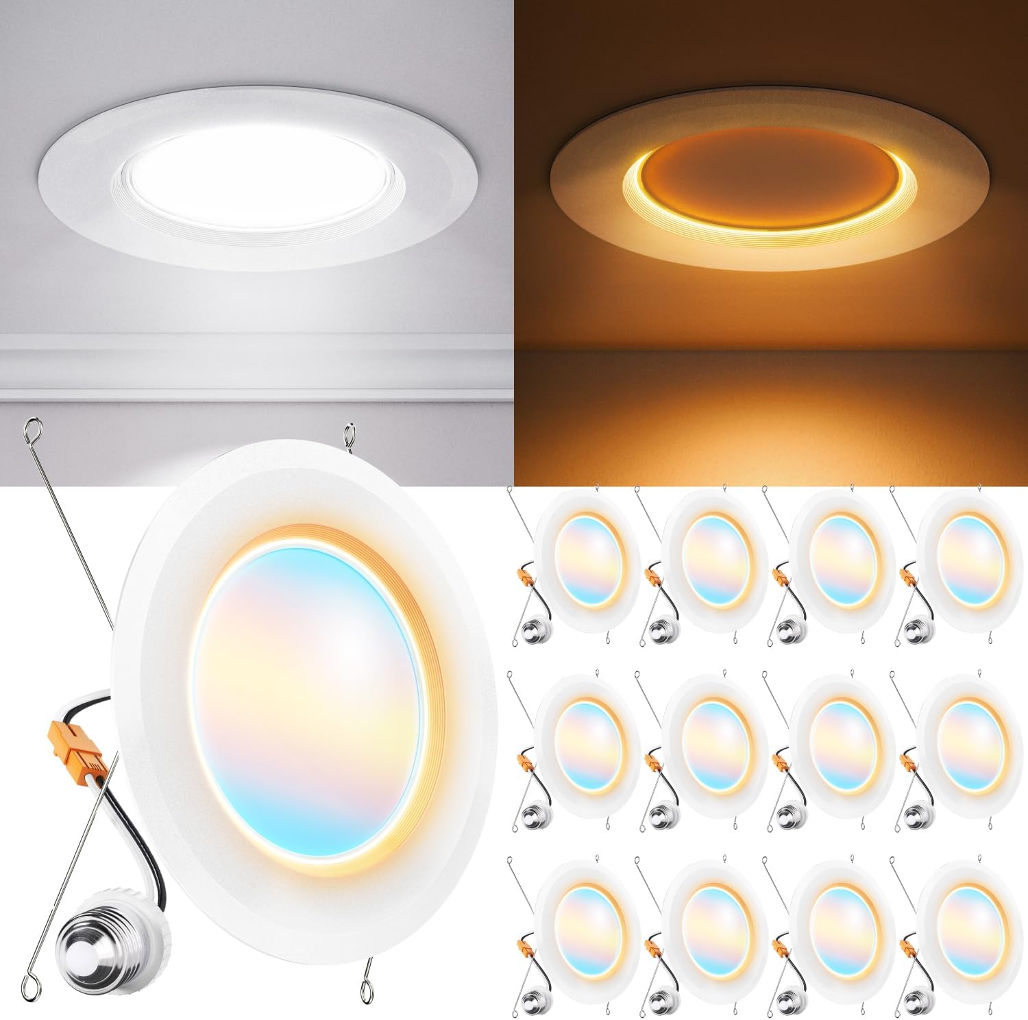 Sunco 12 Pack 6 Inch LED Recessed Lighting Retrofit with Night Light, 2700K/3000K/4000K/5000K/6000K Selectable, Dimmable Can Lights, 12W…