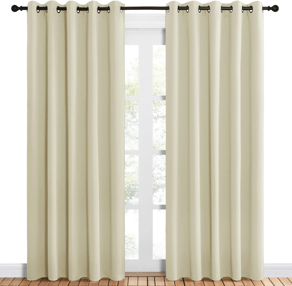 NICETOWN Room Darkening Draperies Window Curtain Panels, Thermal Insulated Grommet Room Darkening Curtains for Bedroom (Beige, 2 Panels…