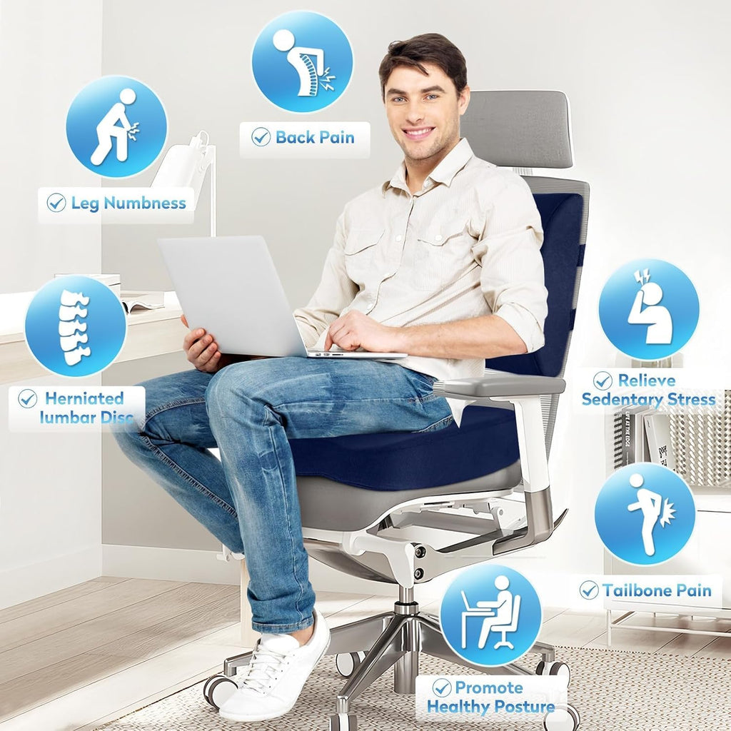 CloudBliss Lumbar Support Pillow & Seat Cushion Set for Office Chair, Desk Chair, Wheelchair & Car–Memory Foam Back Support, Ergonomic Chair…