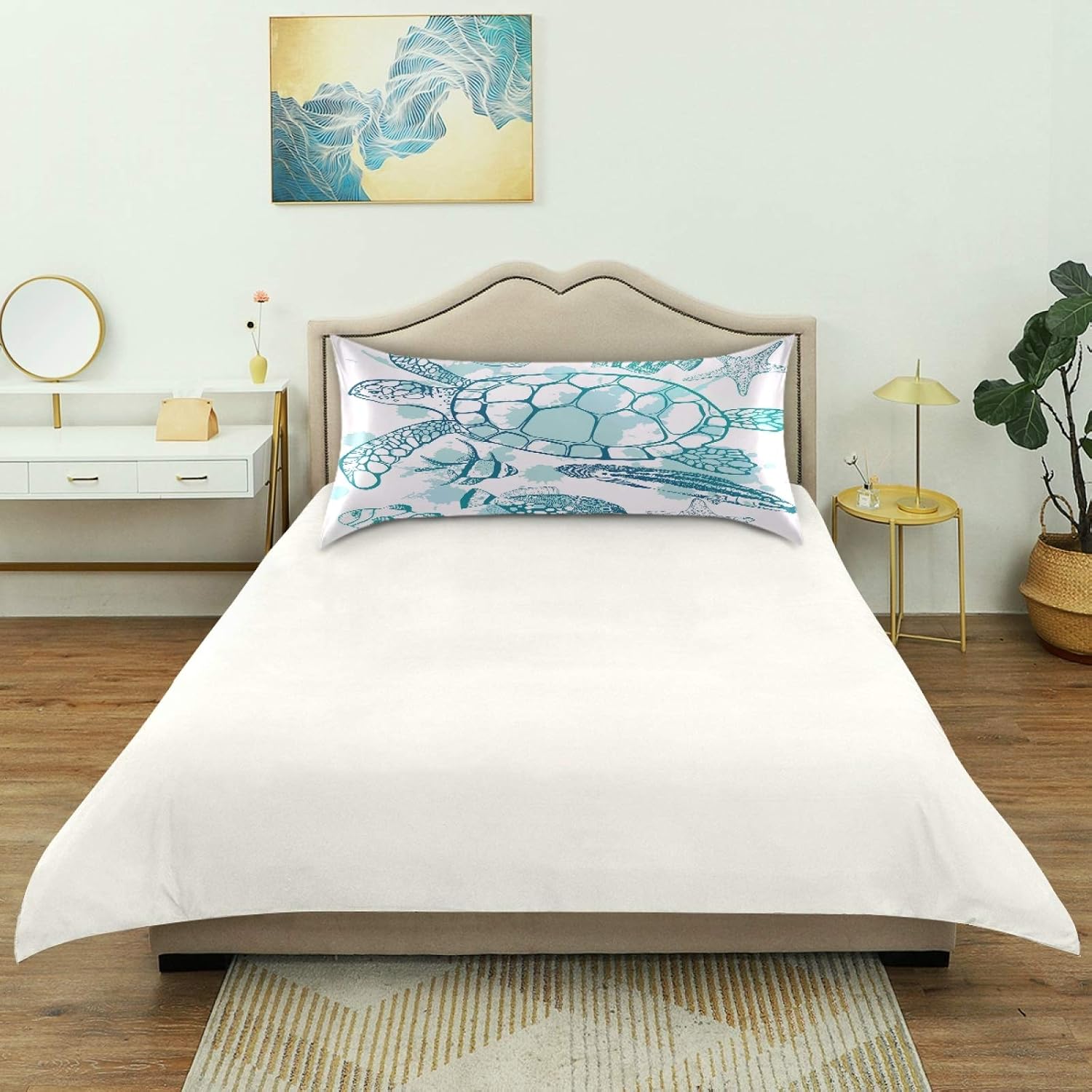 Blueangle Sea Turtle Starfish Satin Pillowcase for Hair and Skin Silk Pillowcase, Queen Size(20x30 inches) - Satin Pillow Covers with…