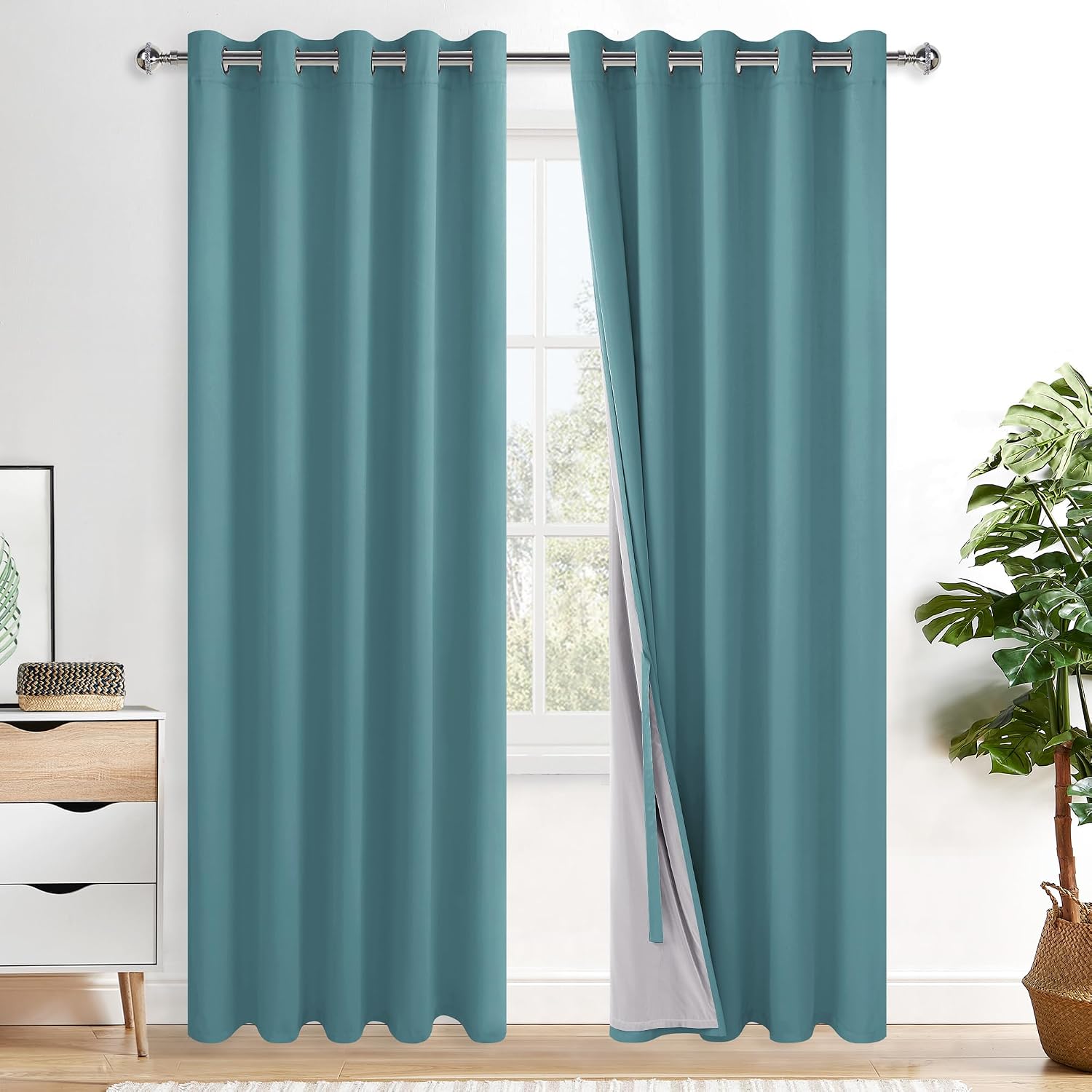 Xwzo 100% Blackout Curtains - Thermal Insulated Black Liner Curtains, Noise Reducing and Heat Blocking Drapes for Hall and Studio Windows w…