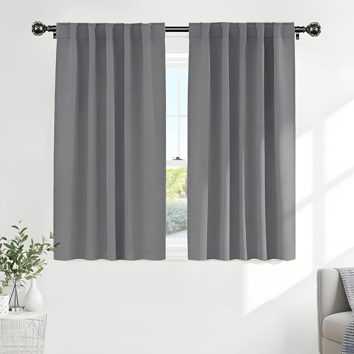 Ponydance PONY DANCE Black Out Curtains 48 inch Long for Short Small Window, Rod Pocket and Back Tab Thermal Insulated Room Darkening Curta…