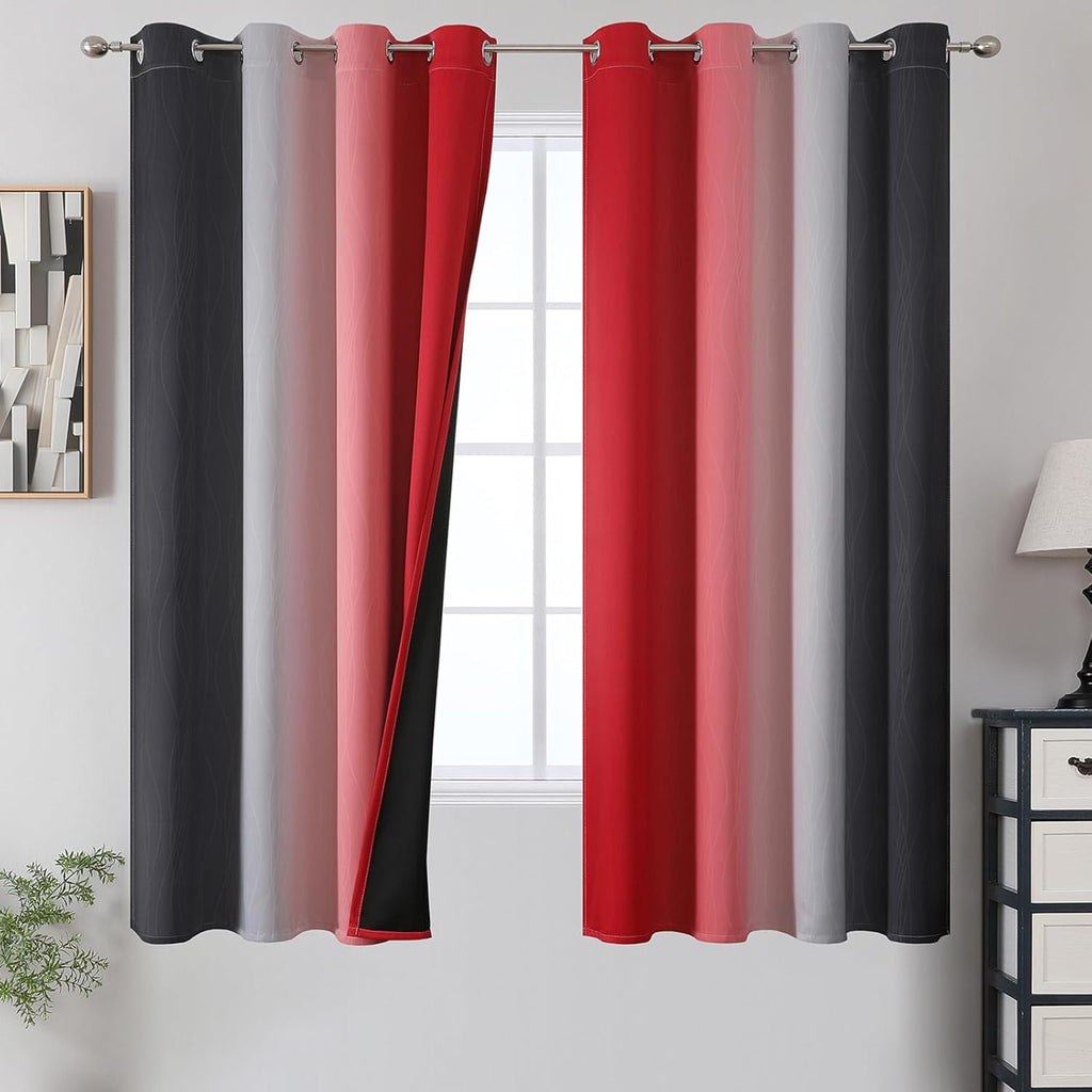 Estelartextiler Estelar Textiler Ombre Red and Black Curtains 63 Inch Length 2 Panels, 100% Blackout Curtains for Living Room, Grommet Ther…