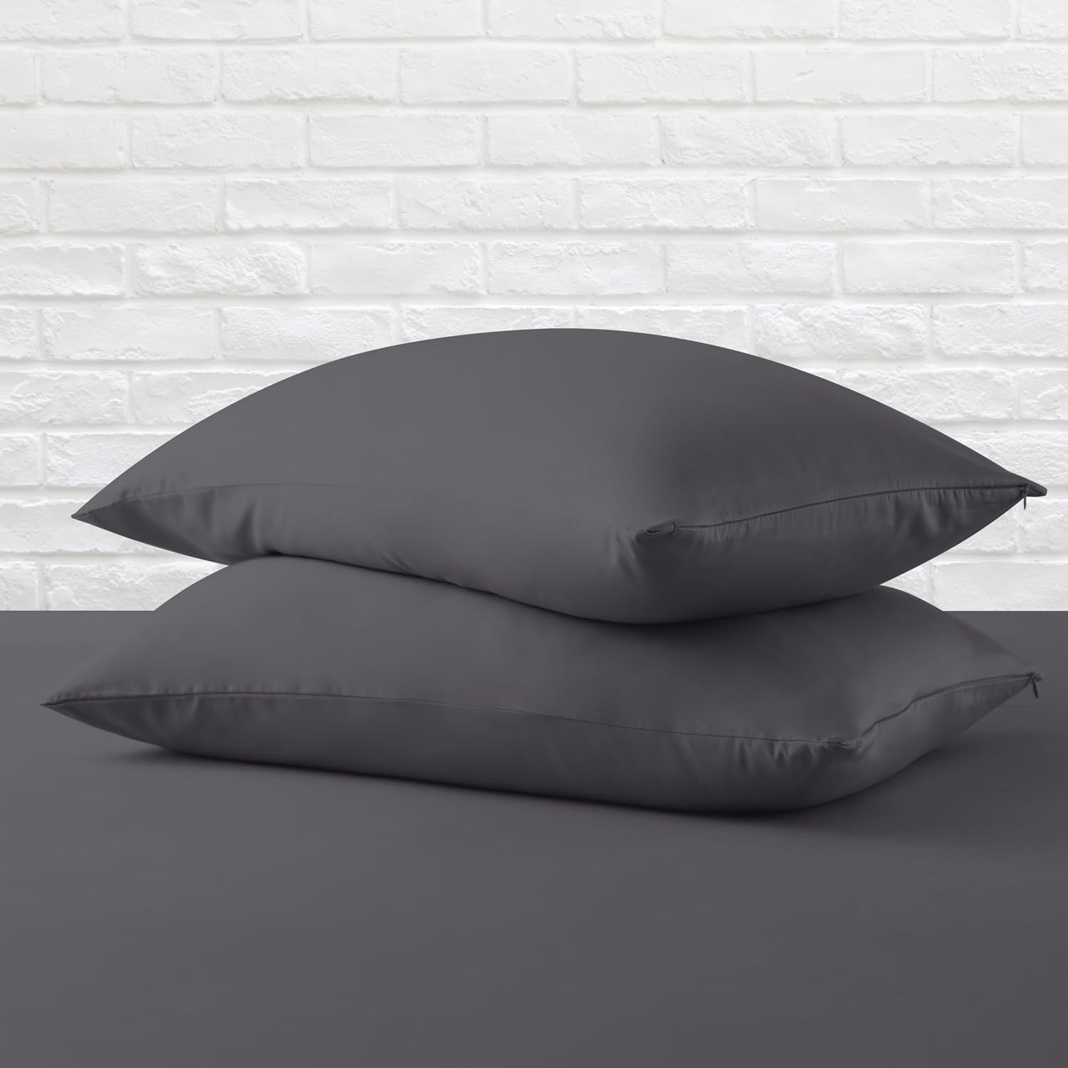 ZaizaiHome Standard Pillow Protector Set of 2, 100% Egyptian Cotton Cases With Zipper, 400 Thread Count Sateen Weave, Dark Grey, Standard S…