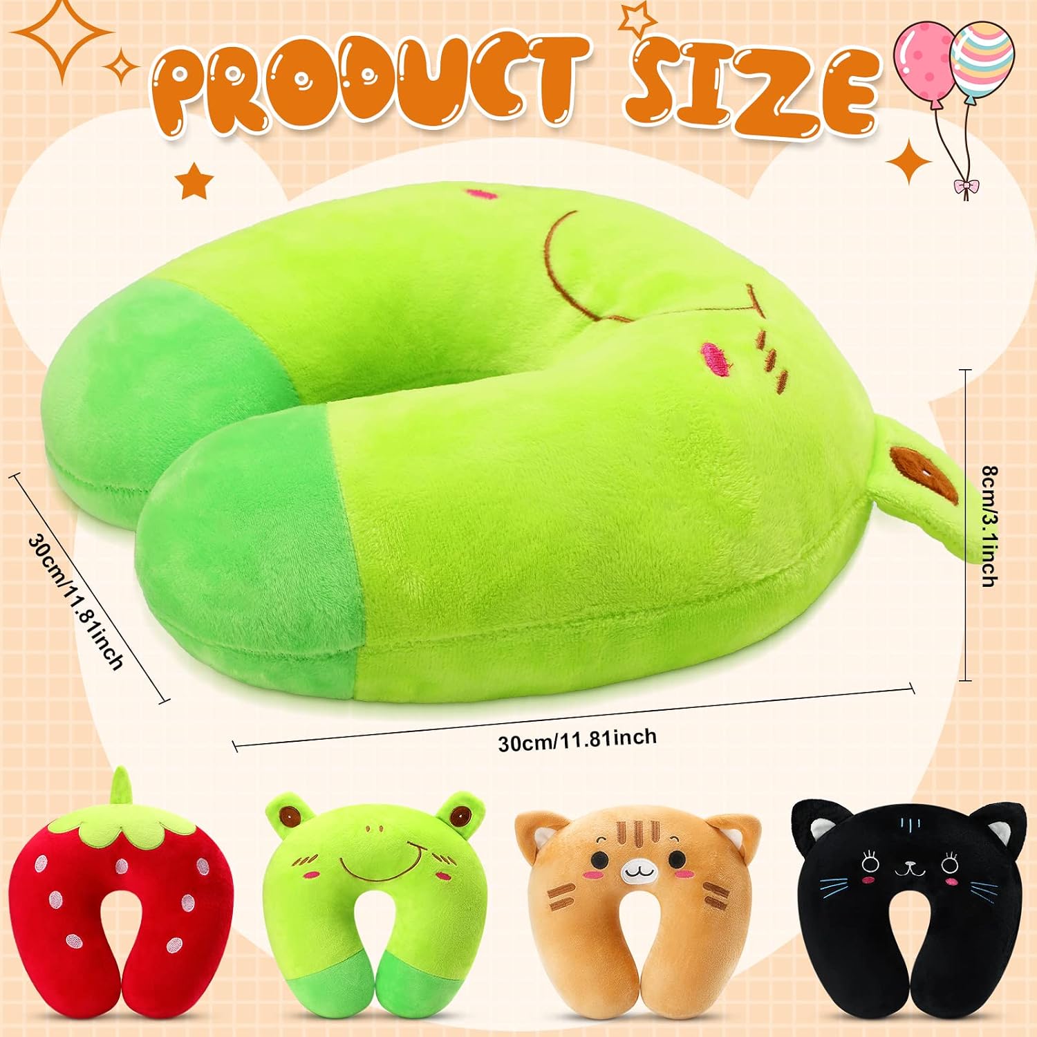 Maitys 4 Pcs Travel Pillow for Kids Cute Animal Neck Head Chin Support Pillow Soft U Shaped Kids Neck Pillow Car Seat Comfortable PP…