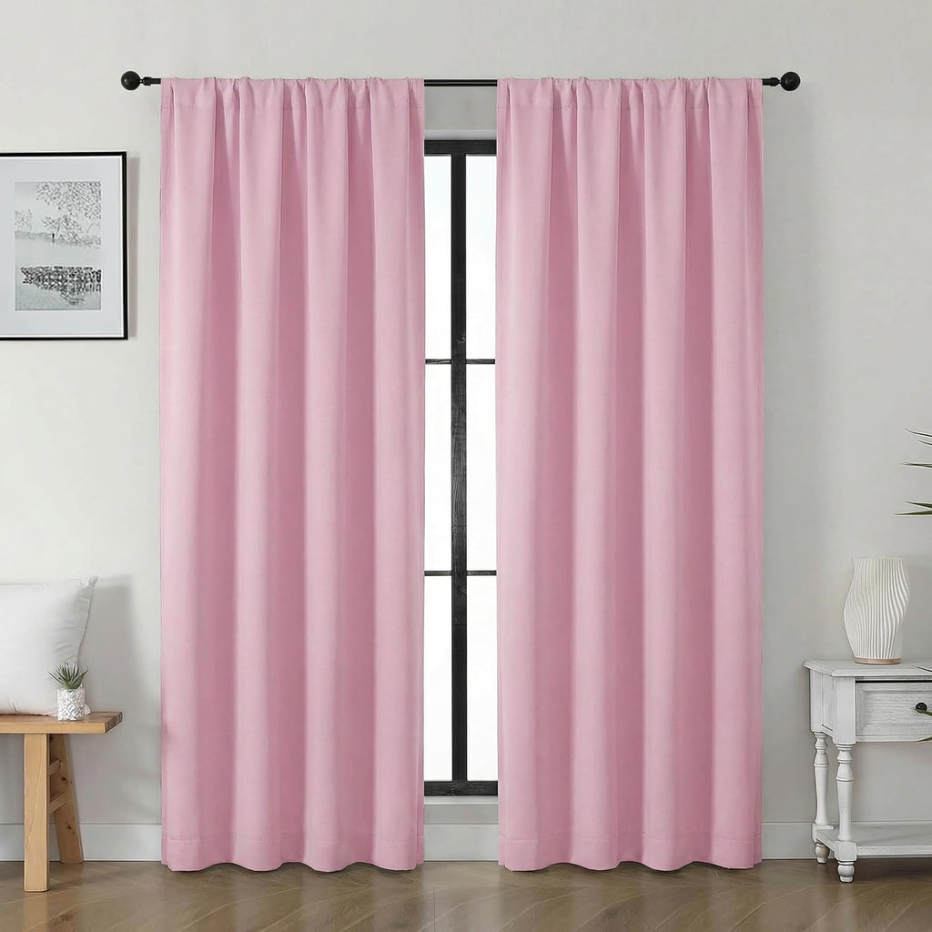 Gwine Pink Blackout Curtains for Bedroom 54 Inches Long - Thermal Insulated Noise Reducing Window Curtain Panels, Solid Room Darkening…