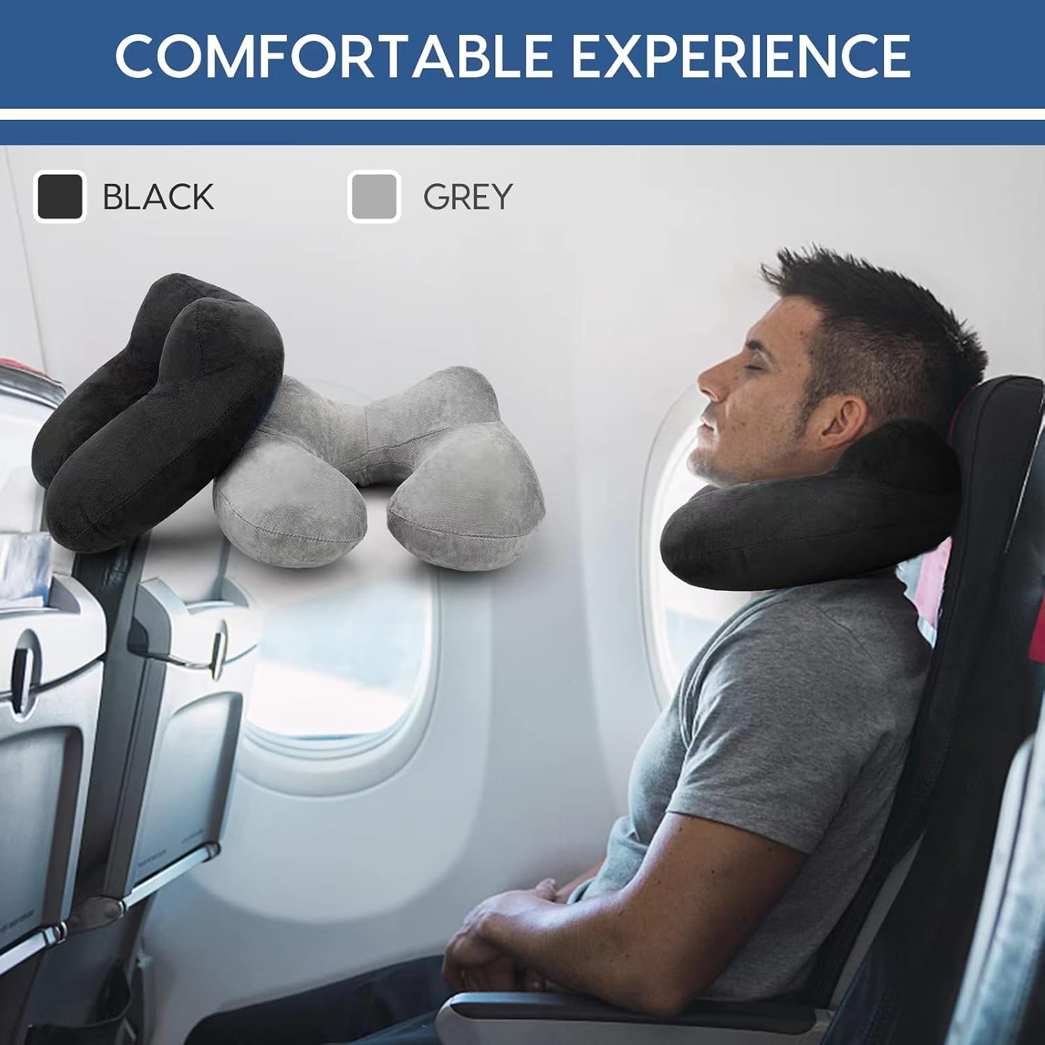 Inflatable Travel Pillow for Airplane Inflatable Neck Pillow for Traveling with Soft Velvet Washable Cover for Sleeping, Airplane, Train…