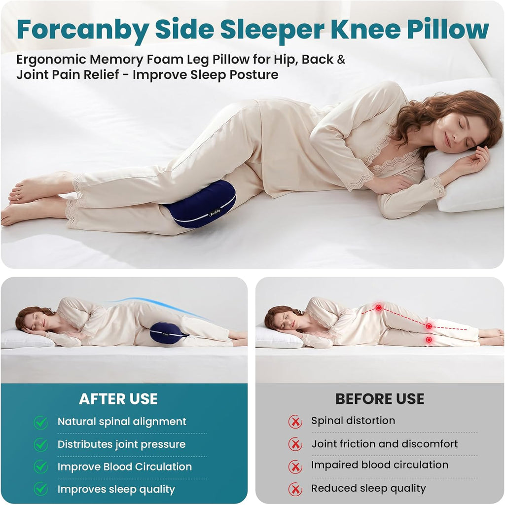 Knee Pillow for Side Sleepers - Smooth Spine Alignment Pillow, Memory Foam Knee Pillows for Back Hip Pain, Spine Aligning, Sciatica…