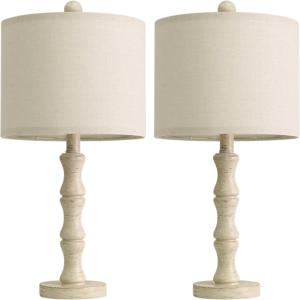 BOBOMOMO 20.5" Farmhouse Bedside Lamps Set of 2, Vintage Nightstand Lamps with Antique White Resin Base & Linen Shade, Small Table Lamps…