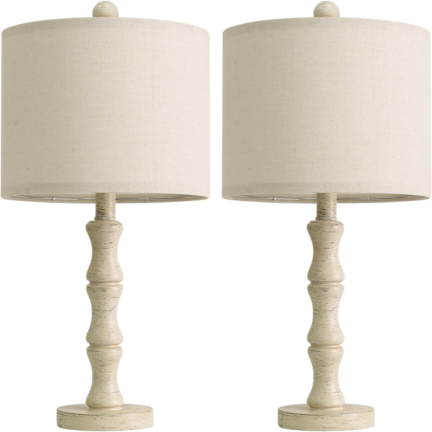 BOBOMOMO 20.5" Farmhouse Bedside Lamps Set of 2, Vintage Nightstand Lamps with Antique White Resin Base & Linen Shade, Small Table Lamps…