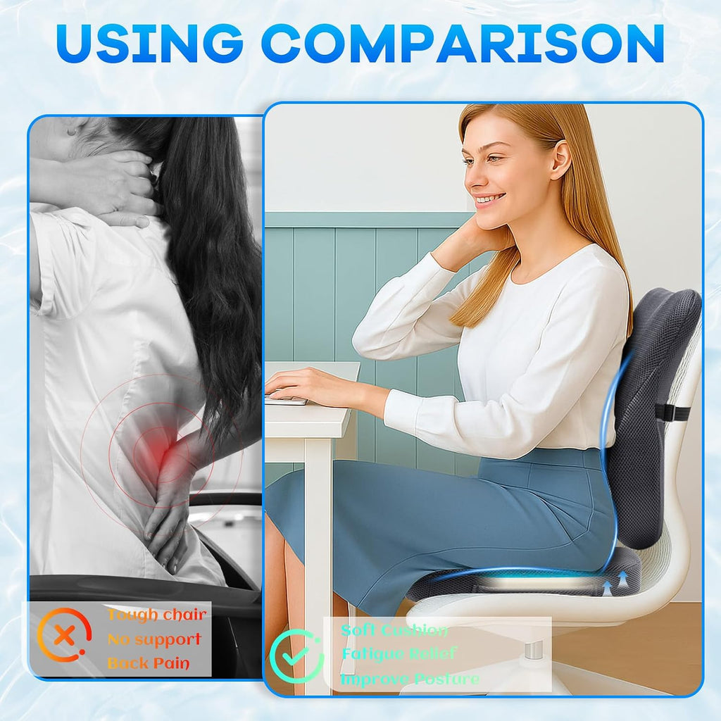 Watshyon Gel Seat Cushion & Lumbar Support Pillow Set, Cooling Memory Foam for Coccyx & Sciatica, Ergonomic Desk Chair Cushion with…