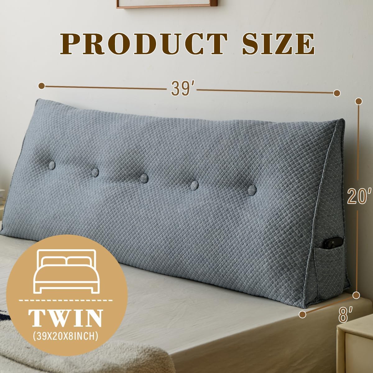 ZTVZTV Wedge Headboard Pillow for Bed, Twin Dorm Headboard Pillow Support for Sitting Up, Reading, Relaxing, Bolster Pillow with Rem…